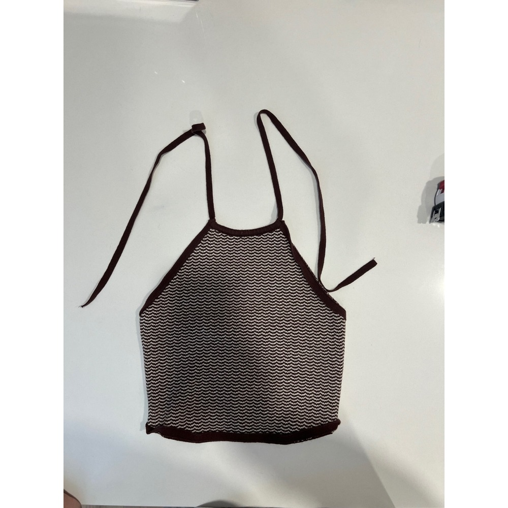 Abercrombie & Fitch Womens Halter Top Chevron Knit Cropped Brown White S